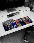 32x12 inches anime mouse pad featuring sharp-eyed fighters in scarves and armor before battle.