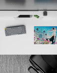Pastel blue and pink anime girl mouse pad 14x10 inches with calm romantic summer vibe.