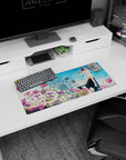 28x12 inches anime mouse pad showing a silver-haired girl by a ferris wheel under soft skies and cosmos.