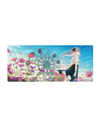 28x12 inches anime girl mouse pad with ferris wheel scene, silver-haired girl, pastel clouds and flowers.
