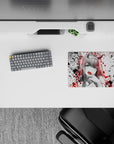 Bold 14x10 mouse pad featuring chaotic splatters, fierce energy, and rebellious contrast for raw anime style
