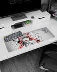 Bold 32x12 mouse pad with chaotic splatters and fierce energy for a rebellious, raw anime vibe