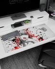 Raw 36x16 anime desk mat with chaotic splatters, bold contrast, and intense energy for a bold desk upgrade