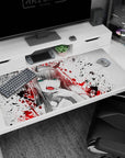 Rebellious 40x20 anime desk mat with chaotic splatters, bold contrast, and intense energy for fierce desk aesthetics