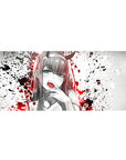 Fierce 36x16 desk pad with bold contrast, splattered chaos, and raw energy for a rebellious anime vibe
