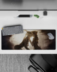 32x12 inches sepia-toned anime girl mouse pad with moody romance, misty sky, and calm vintage vibe.