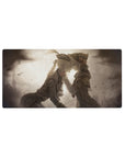 Vintage anime girl mouse pad 32x16 inches with two girls, roses on tall hat, fine line shading.
