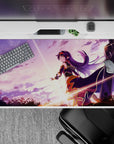40x20 inches anime desk pad in dreamy purple gradients with soft clouds and warm sunrise glow.