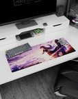 32x12 inches Sword Art Online Asuna mouse pad, confident pose against purple sky with sunrise glow.