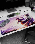 40x20 inches Sword Art Online Asuna desk pad, confident look against a purple sky with sparkles.