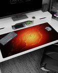 Spiral nebula scene desk pad 40x20 inches featuring soft rings swirling inward with scattered star dots.