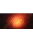 Galaxy swirl desk pad 36x16 inches with cloud-like rings and starlight specks on dark edges.
