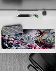 32x12 inches anime mouse pad in gray, black, and neon pink with fierce gothic energy and crystal shards.