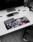 28x12 inches Touhou mouse pad featuring Remilia and Flandre Scarlet racing through a stormy sky.