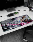 Remilia and Flandre Scarlet anime desk pad 36x16 inches racing through a storm with wild gothic chaos.