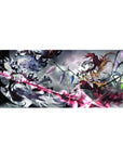 Touhou anime desk pad 36x16 inches with Remilia and Flandre, wings, crystal shards, and storm sky.