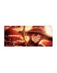 Megumin anime mouse pad, 28x12 inches, features a sunset glow and fiery backdrop, capturing a serene yet powerful scene.