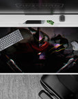 40x20 inches anime desk pad in smoky grays with glitchy neon accents and an electric, dark vibe.