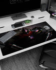 40x20 inches anime desk pad showing armored knight front and a stealth fighter behind with raised blade.