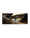Ringed planet sky starship desk mouse pad, 28x12 inches, with swirling beige bands and tiny lights.