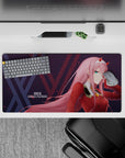 Impactful 32x16 mouse pad combines deep crimson hues, sharp linework, and sleek accents for visually striking yet functional visuals