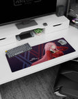 Small but impactful 32x12 mouse pad showcases anime-inspired authority with striking red-and-black contrasts and refined sophistication