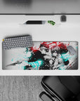 32x12 inches anime desk mat in red and icy cyan ink-splash style, bold contrast, intense calm vibe.