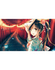 Anime girl desk pad 40x20 inches with yukata festival art and red torii gate corridor scene.
