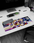 Nico Yazawa and friends smiling on anime girl mouse pad 32x12 inches, navy school uniforms, starry space scene.