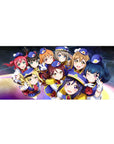 Love Live School Idol Project anime girl desk pad, μ's in navy uniforms on galaxy background, 36x16 inches.