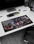 Modern 32x16 inches mouse pad showcasing dramatic battles, deep emotions, and fiery reds, with bold shading for a striking action-packed aesthetic.