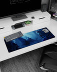 Anime girl mouse pad 32x12 inches featuring silver-haired rival vs teal-haired girl with red rose headpiece.