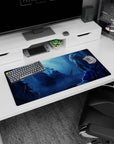 Anime girl mouse pad 32x16 inches featuring silver-haired and teal-haired rivals with rose headpiece in ruins.