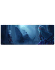 Anime girl mouse pad 32x12 inches with moonlit duel, ruined pillars, fog, wings, and rider silhouette.