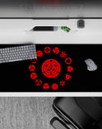 36x16 inches desk pad with the Sharingan, highlighting its evolution in stunning red and black, perfect for any fan of Naruto and the Uchiha clan.