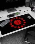 Large 40x20 inches desk pad with the Sharingan, showcasing its powerful evolution in bold red and black, perfect for fans of the Uchiha clan.