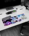 Small but impactful 32x12 desk pad showcases anime-inspired heroism with striking contrasts and vibrant elegance