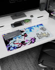 Heroic power design on 32x16 desk pad brings Solo Leveling Clash's dynamic aesthetic to life vividly