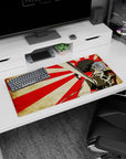 32x16 inches anime mouse pad showing a wild-haired swordsman thrusting a steel blade at the viewer.
