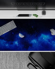 Deep blue desk pad 40x20 inches with calming blue-on-blue gradients for a clean, dreamy late-night vibe.