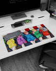 32x16 inches mouse pad showing five shy anime girls hugging red hearts, with name lettering on hoodies.