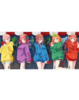 Anime girl desk pad 36x16 inches with five hooded girls holding red heart gifts in a night festival line.