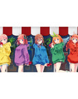 40x20 inches anime girl desk pad with five hoodie girls holding red heart gifts, festival night lineup.