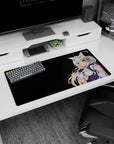 32x16 inches extended mouse pad featuring a grinning catgirl maid with blue and gold eyes and a lavender bow.