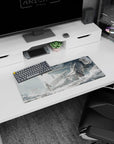 28x12 inches anime girl mouse pad showing a lone rifle‑holding girl by a crashed mech, dust sparkling at her boots.