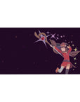 Megumin from Konosuba anime mouse pad, 40x20 inches, shows her mid-air pose with staff, plum stars, and energy sparks.