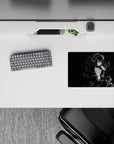 Dark gothic anime mouse pad 14x10 inches, smoky black backdrop with a single glowing red eye for moody flair.