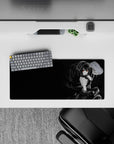 Dark smoky black anime mouse pad 28x12 inches with one glowing red eye and classy mischievous vibe.