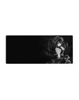 Gothic anime girl mouse pad 28x12 inches with twin-tail hair, lace headpiece, and ruffled dress.