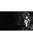 Gothic anime girl desk pad with twin-tail hair, lace headpiece, and shh pose, 40x20 inches.